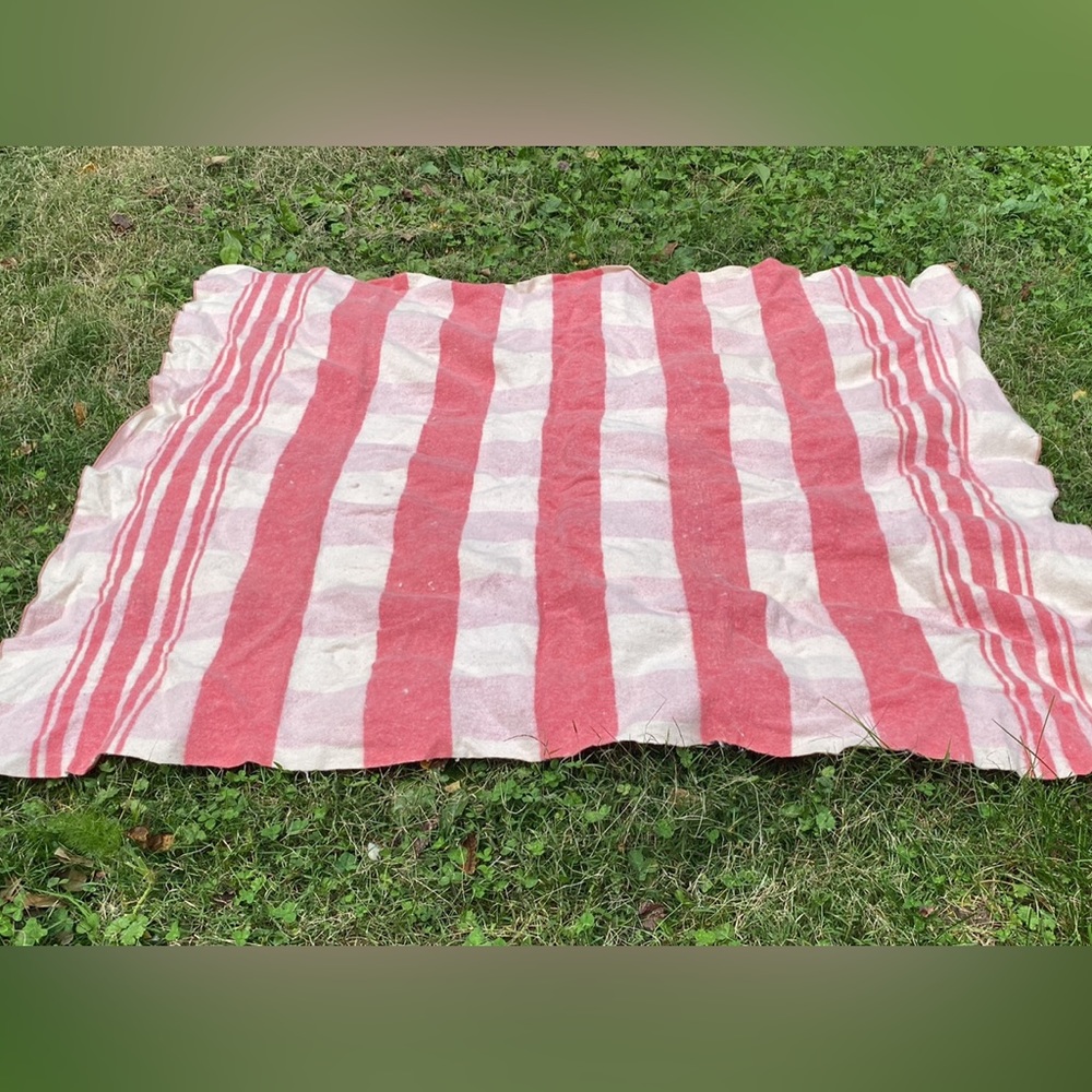 Vintage Wool Pink Plaid Camp Blanket